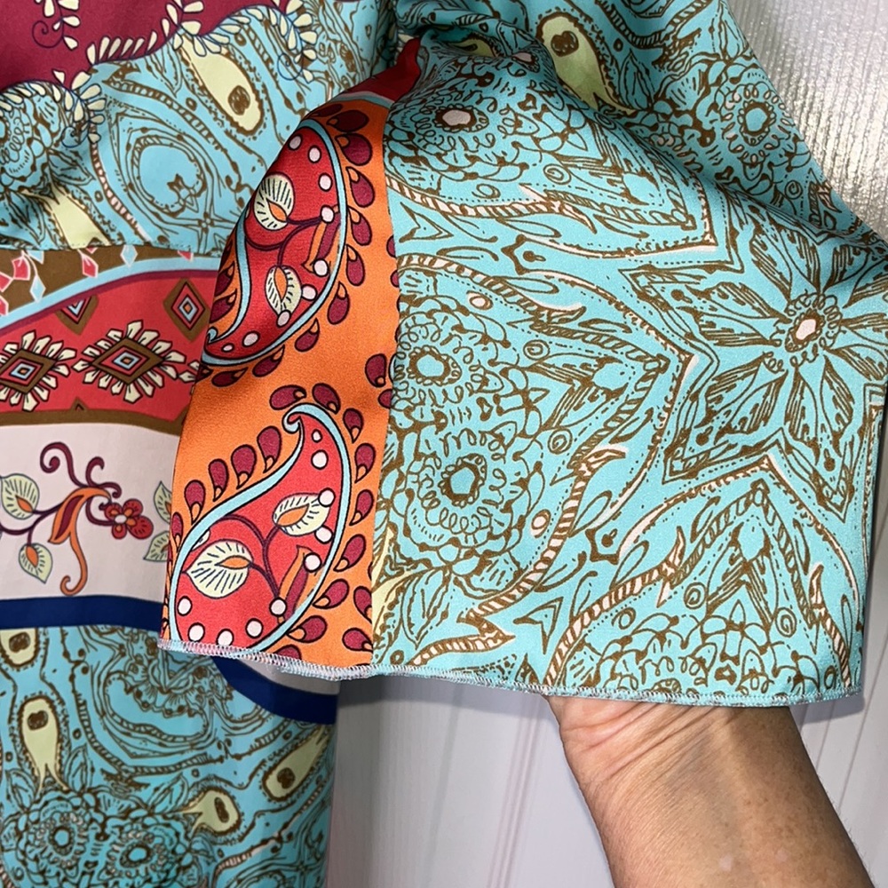 CAbi Patchwork Tunic Multicolor Kimono Jacket Tie… - image 5